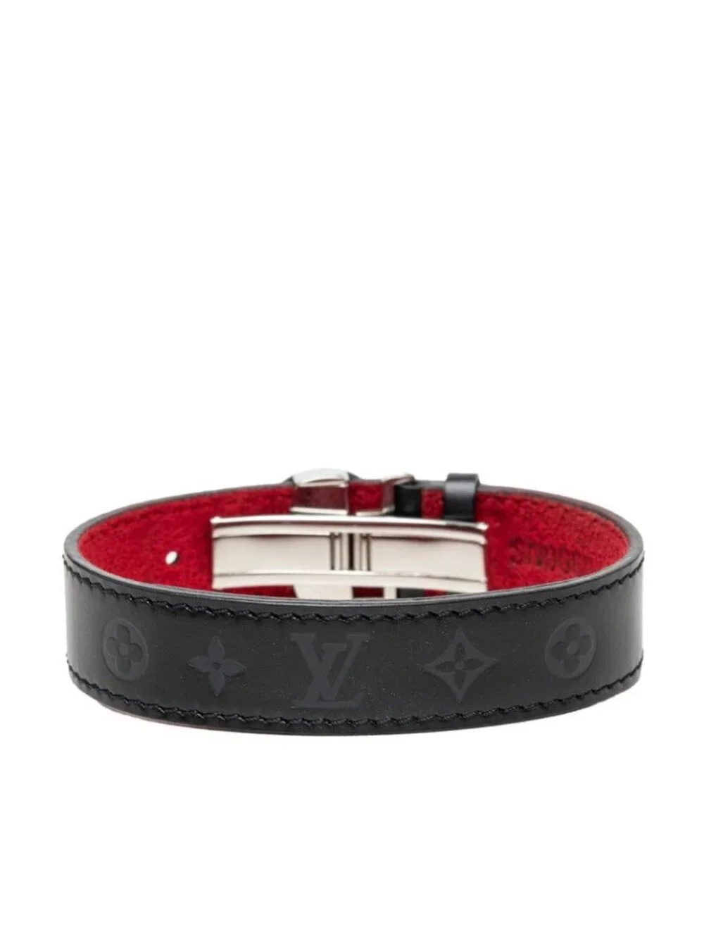 Louis Vuitton Monogram Voeu Good Luck Bracelet Bangle Black Noir Leather Metal